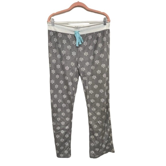 PJ Salvage Sleepwear Women Small Gray White Pajama Set Flannel Snowflake Winter - Picture 2 of 3